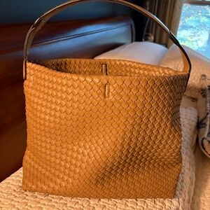 Woven Shoulder Bag, tan, 16"W x 11"H, comes with an inner matching small bag